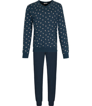 Pastunette for Men Donkerblauwe katoenen heren pyjama met katoenen broek Forest Check