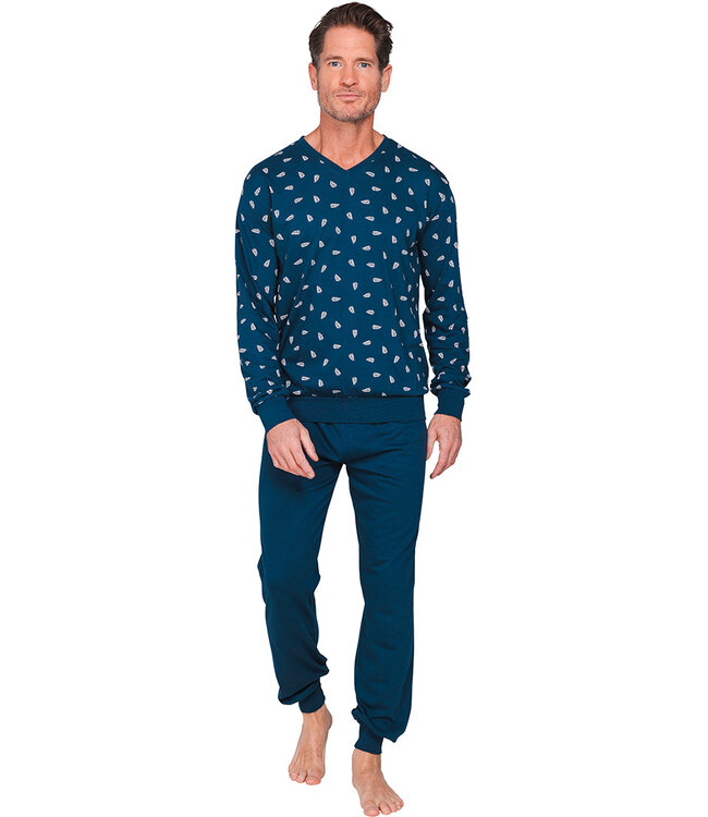 Donkerblauwe katoenen heren pyjama met katoenen broek Forest Check