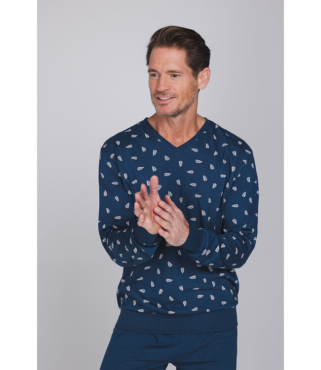 Donkerblauwe katoenen heren pyjama met katoenen broek Forest Check