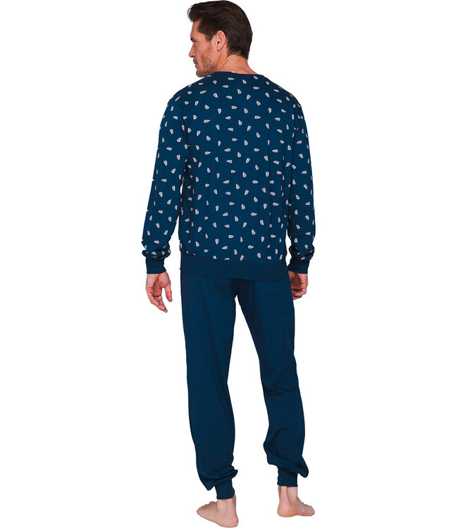 Donkerblauwe katoenen heren pyjama met katoenen broek Forest Check