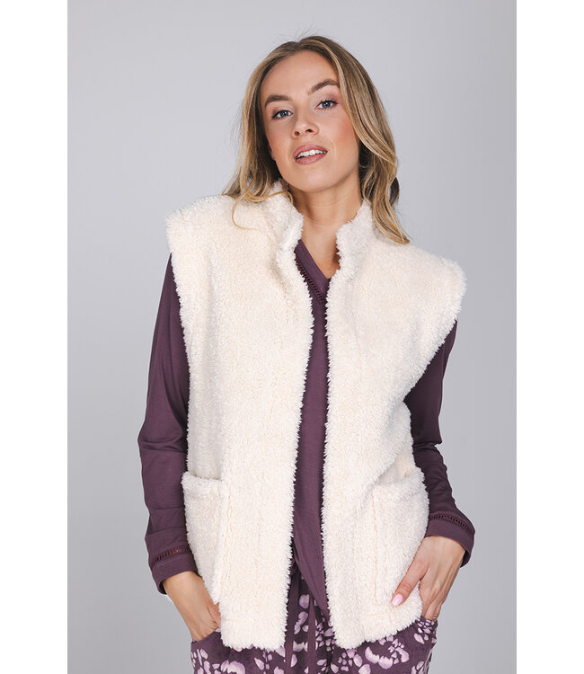 Beige fleece vest mouwloos kort Winter Warm