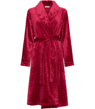 Pastunette Dark red fleece morning gown with shawl collar Bordeaux Zigzag