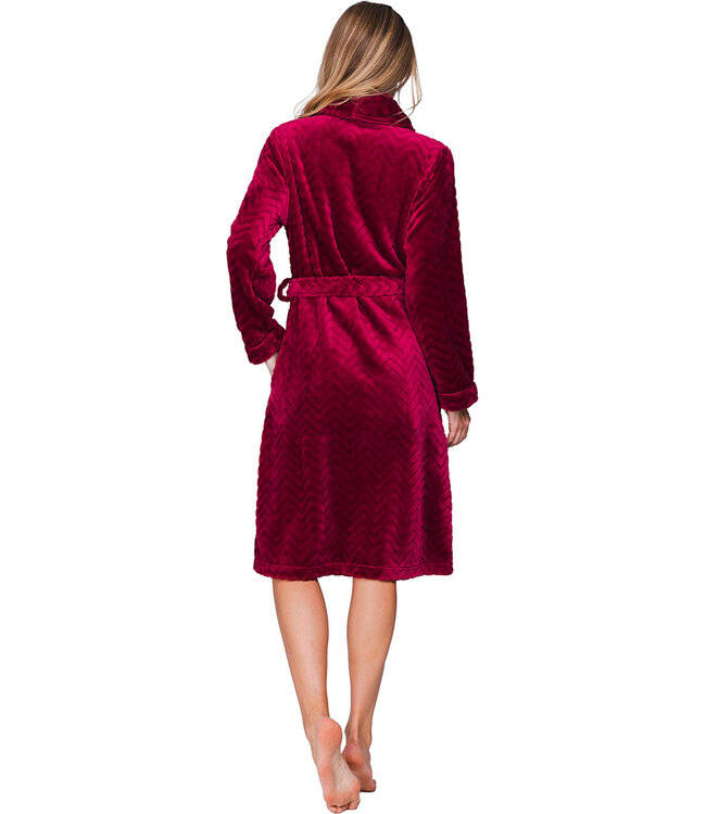 Dark red fleece morning gown with shawl collar Bordeaux Zigzag