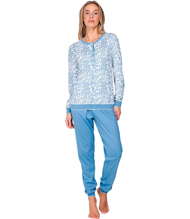 Blue cotton interlock long sleeved pyjama Vintage Paisley