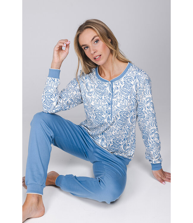 Blue cotton interlock long sleeved pyjama Vintage Paisley