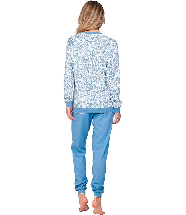 Blue cotton interlock long sleeved pyjama Vintage Paisley