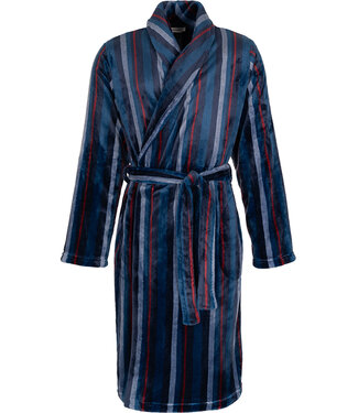 Pastunette for Men Dark blue fleece men's morning gown Modern Stripe