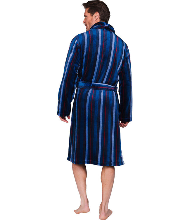 Donkerblauwe fleece heren ochtendjas Modern Stripe