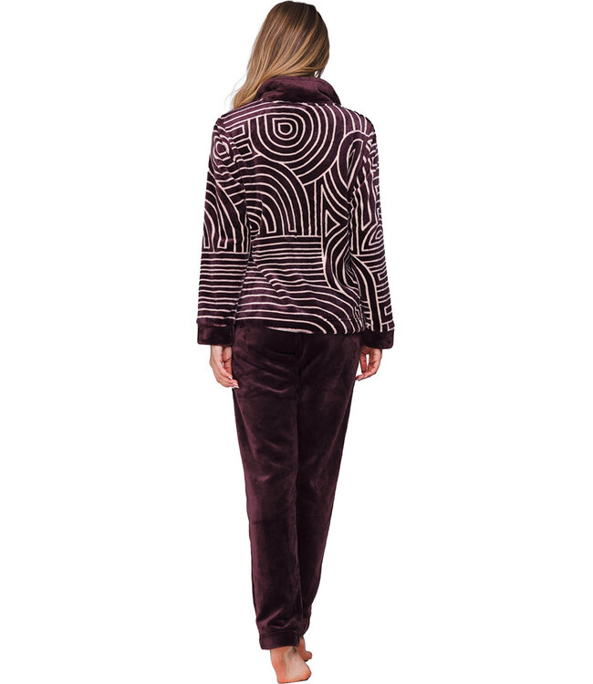 Donkerpaars fleece huispak met rits Abstract Art