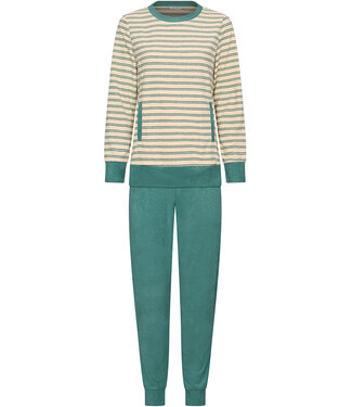 Pastunette Dark green cotton-terry ladies pyjama Calming Stripes