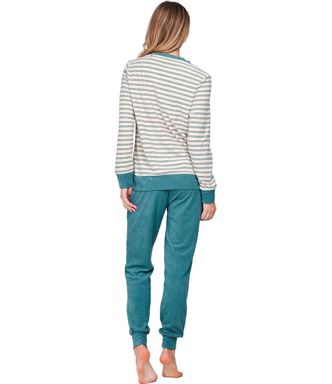 Dark green cotton-terry ladies pyjama Calming Stripes