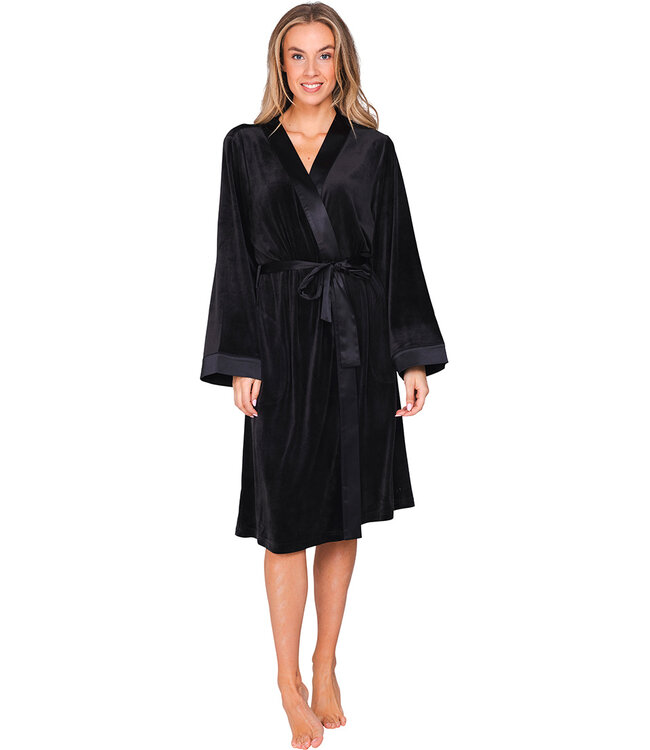 Luxury black velours kimono with cuffs long sleeves Chic Black Beauty