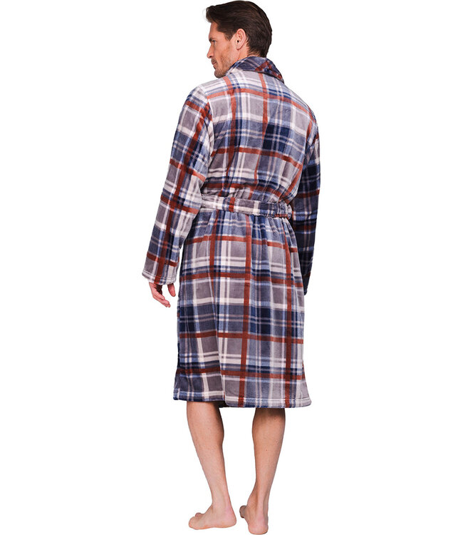 Grijze fleece heren ochtendjas Check Block