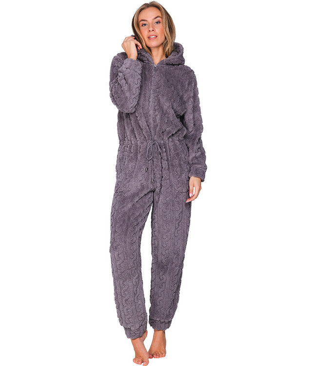 Grijze fleece onesie met rits en capuchon Fabulously Cosy