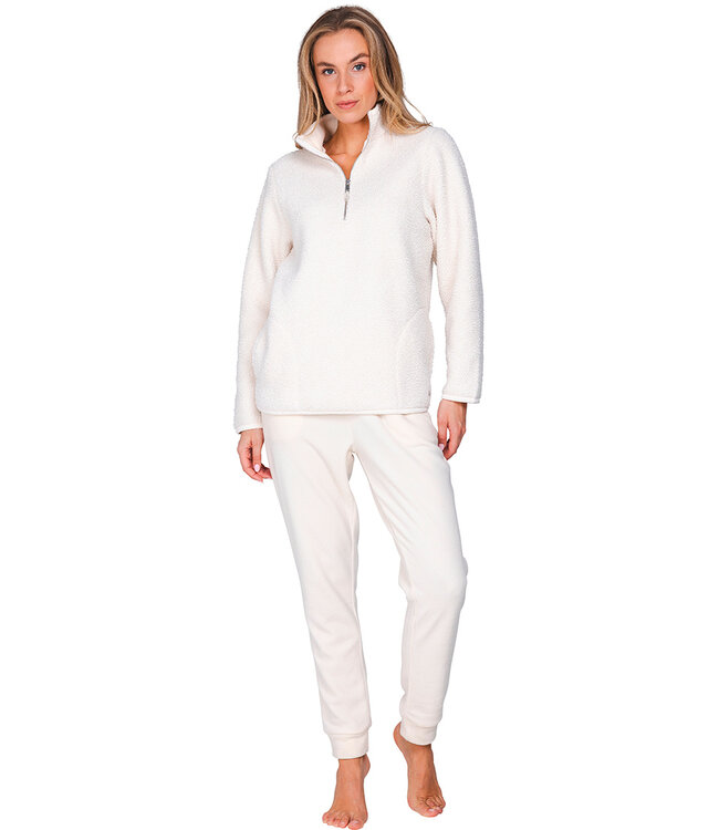 Off-white teddy fleece huispak met rits Fabulously Teddy Soft