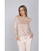 Light brown fleece ladies pyjama with round neckline Soft Stripes