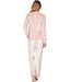 Lichtbruine fleece damespyjama lange mouw met ronde hals Soft Stripes