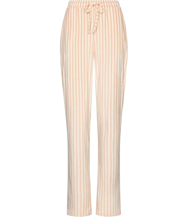 Lichtbruine fleece damespyjama lange mouw met ronde hals Soft Stripes