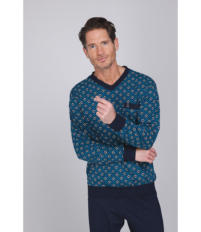 Dark blue cotton long sleeved men's pyjama Dynamic Squares