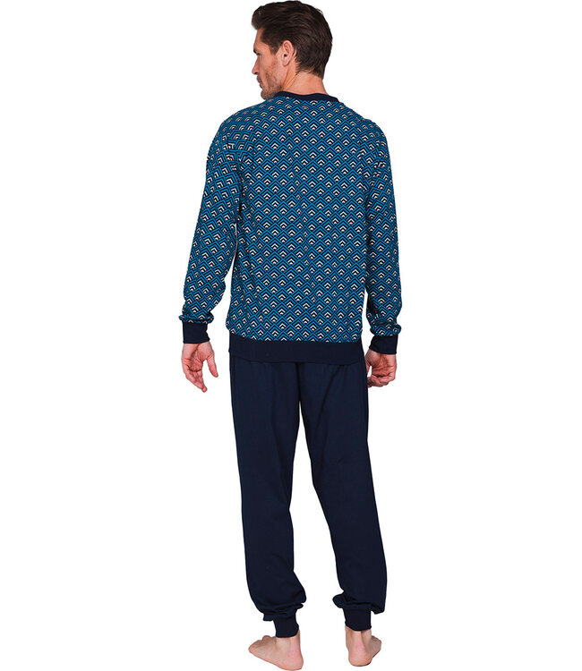Dark blue cotton long sleeved men's pyjama Dynamic Squares