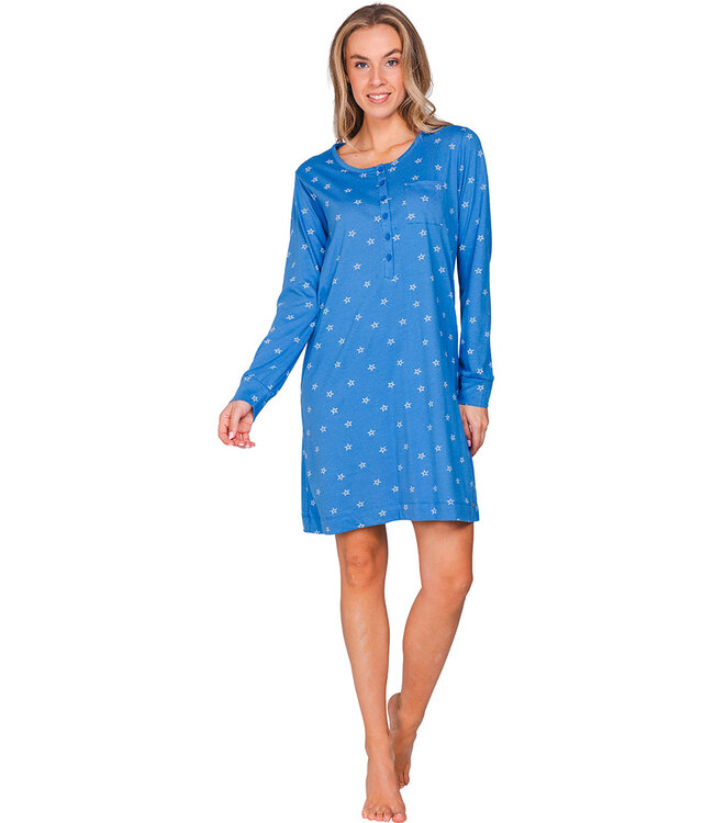 Blue organic cotton nightdress button front Trendy Stars