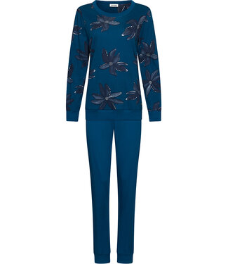 Pastunette Premium Dark blue cotton ladies pyjama with cuffs long sleeves Fancy Floral