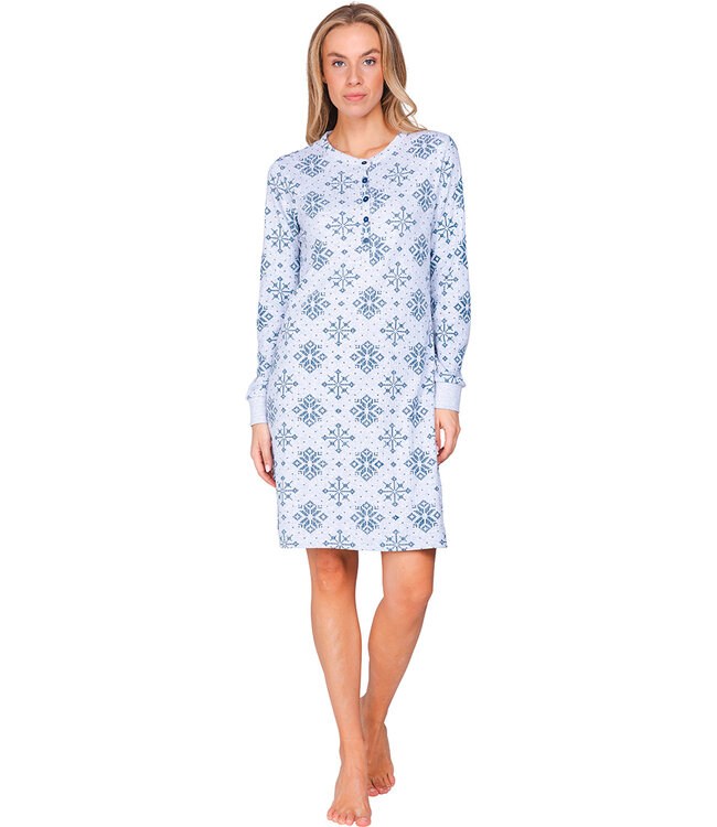 Donkerblauw nachthemd van wafelstof knoopsluiting Snowflake Sparkle