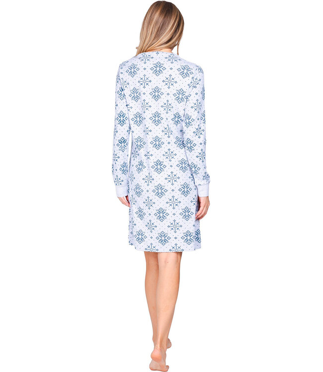 Donkerblauw nachthemd van wafelstof knoopsluiting Snowflake Sparkle