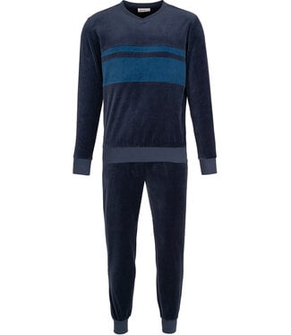 Pastunette for Men Dark blue velour long sleeved men's pyjama Velvet Stripe
