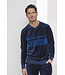 Donkerblauwe velours heren pyjama lange mouwen Velvet Stripe