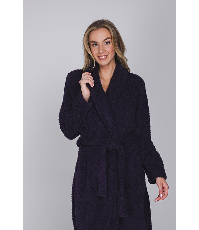 Dark purple fleece morning gown with shawl collar Winter Soft