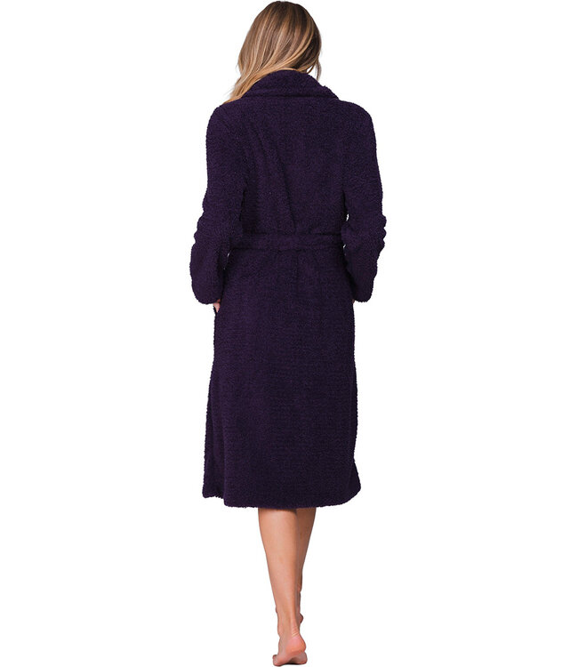 Donkerpaarse fleece ochtendjas met sjaalkraag Winter Soft
