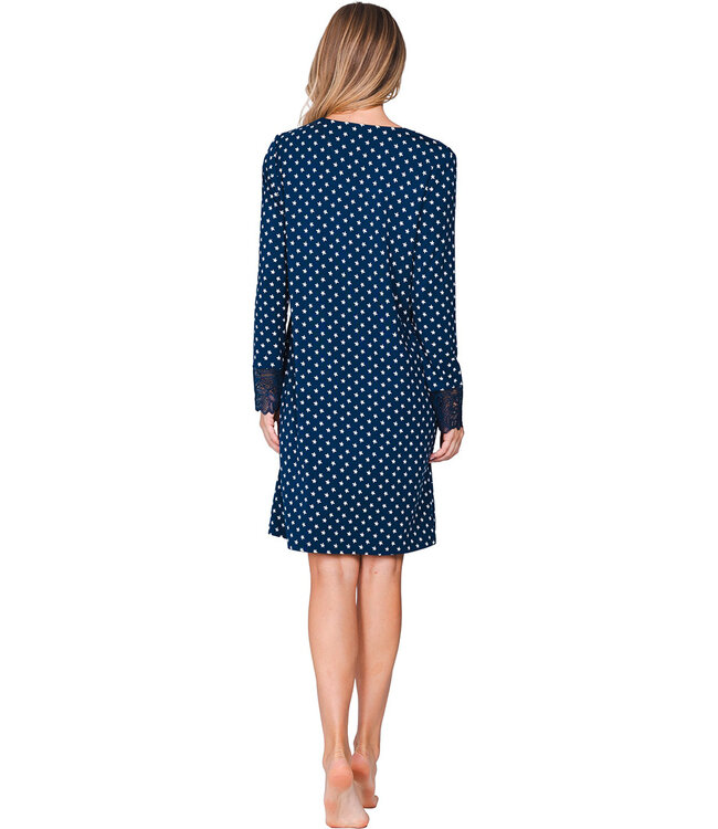 Luxe donkerblauw modal nachthemd lange mouwen Stars & Lace