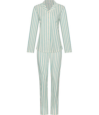 Pastunette Donkergroene katoenen damespyjama lange mouwen Teal Blue Stripes
