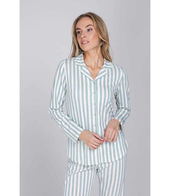 Dark green cotton long sleeved pyjama Teal Blue Stripes