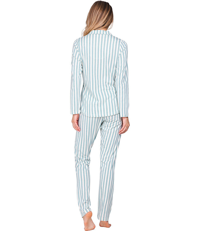 Dark green cotton long sleeved pyjama Teal Blue Stripes