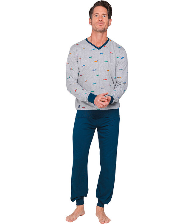 Dark blue men's pyjama with long sleeves with V-neck Racing Day