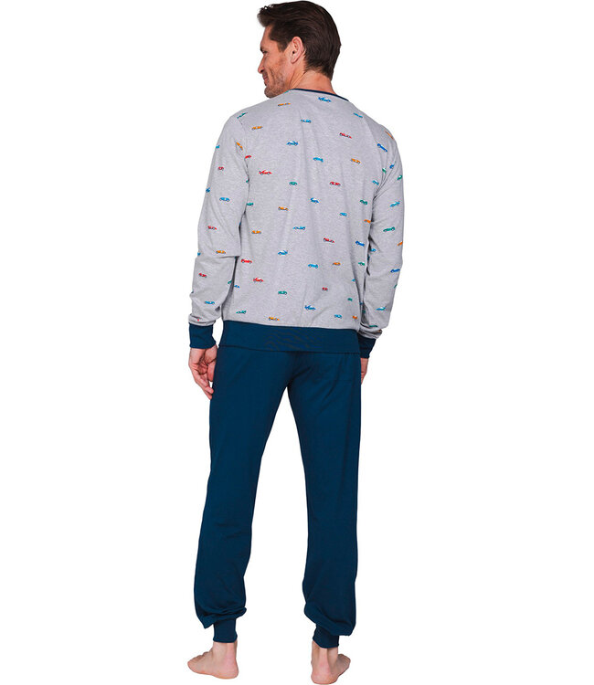 Dark blue men's pyjama with long sleeves with V-neck Racing Day