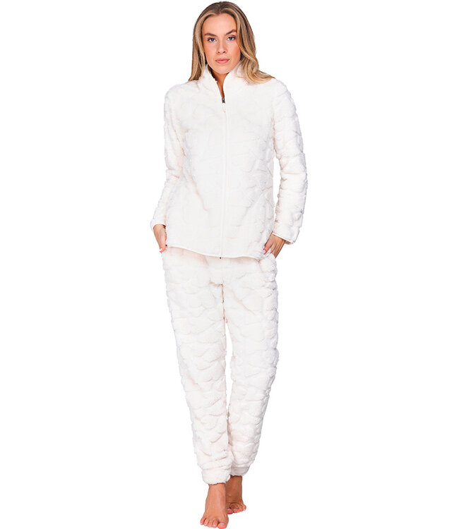 Off-white fleece jacquard homesuit with zip True Love