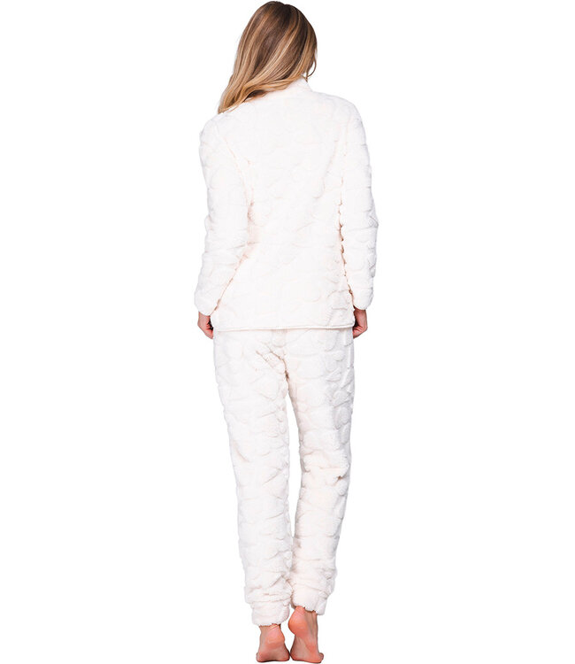 Off-white fleece jacquard homesuit with zip True Love