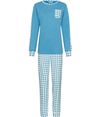 Pastunette Blue cotton french terry long sleeved pyjama Checkered Blocks