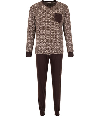 Pastunette for Men Dark grey cotton long sleeved men's pyjama with V-neck Geometric Block