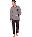 Dark grey cotton long sleeved men's pyjama with V-neck Geometric Block