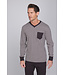 Dark grey cotton long sleeved men's pyjama with V-neck Geometric Block
