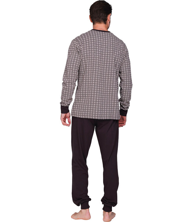 Dark grey cotton long sleeved men's pyjama with V-neck Geometric Block