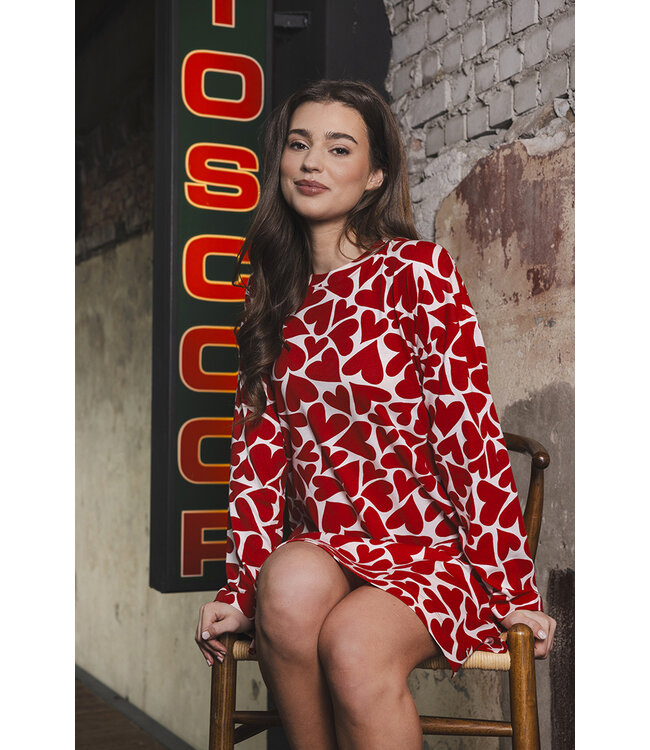 Red oversized organic cotton nightdress short True Love