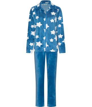 MyRebelle Blauw huispak van fleece jacquard met rits Fluffy Star