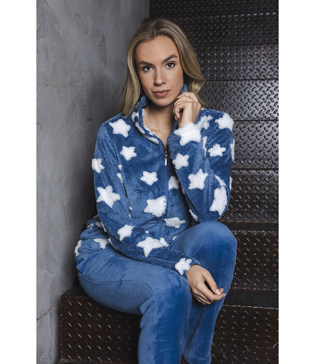 Blue fleece jacquard homesuit with zip Fluffy Star