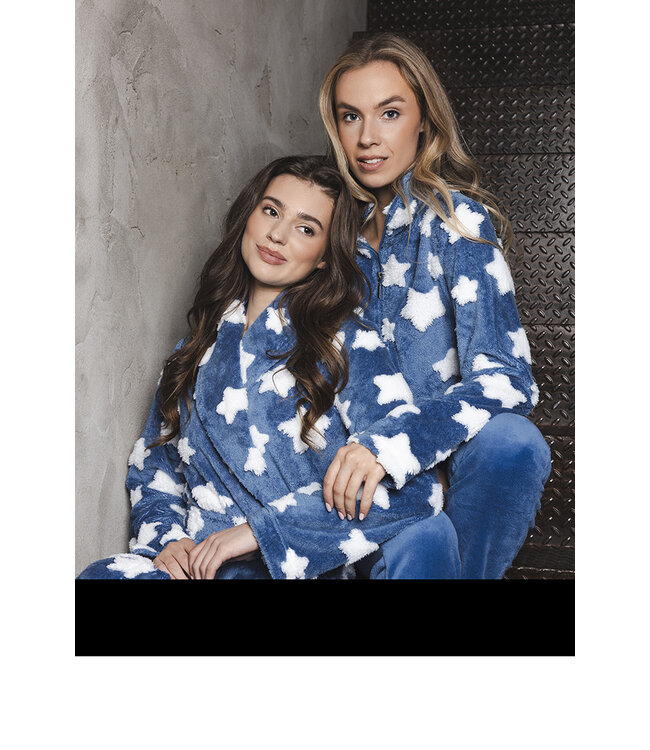 Blauw huispak van fleece jacquard met rits Fluffy Star