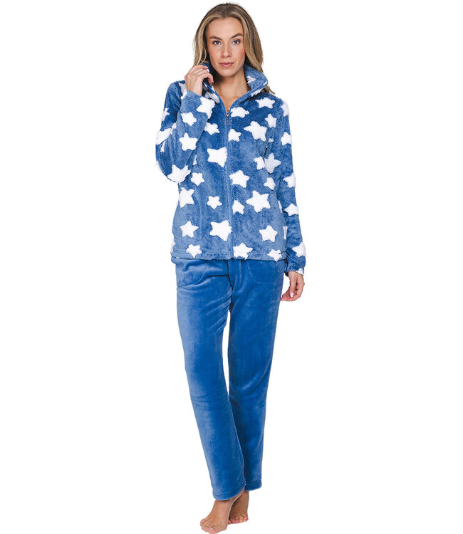 Blue fleece jacquard homesuit with zip Fluffy Star